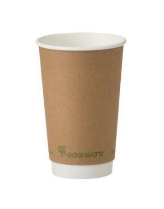 Picture of Edenware Kraft Brown Compostable Paper Double Wall Coffee Cup 16oz (Pack of 25)