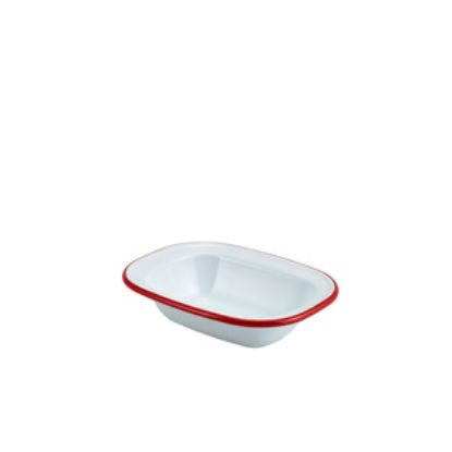 Picture of Enamel Rect. Pie Dish White With Red Rim 16cm (12)