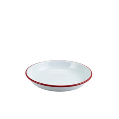 Picture of Enamel Rice/Pasta Plate White With Red Rim 20cm