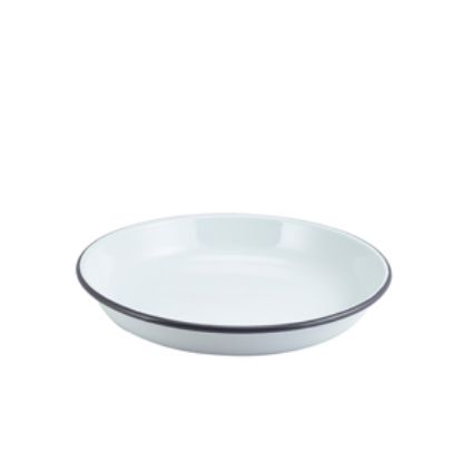 Picture of Enamel Rice/Pasta Plate White With Grey Rim 24cm