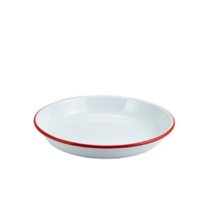 Picture of Enamel Rice/Pasta Plate White With Red Rim 24cm