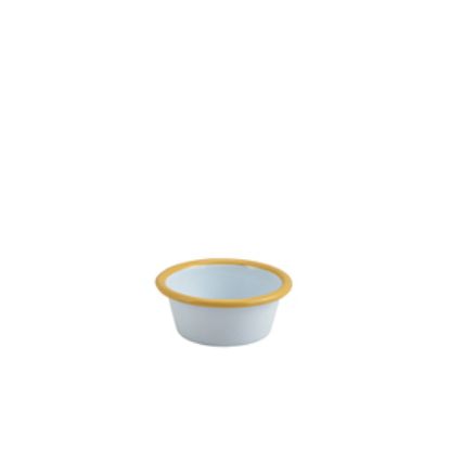 Picture of Enamel Ramekin White With Yellow Rim 8cm Dia 90ml/3.2oz (12)