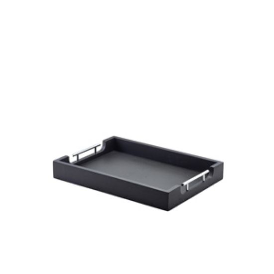 Picture of Genware Solid Black Butlers Tray With Metal Handles 45 X 33cm