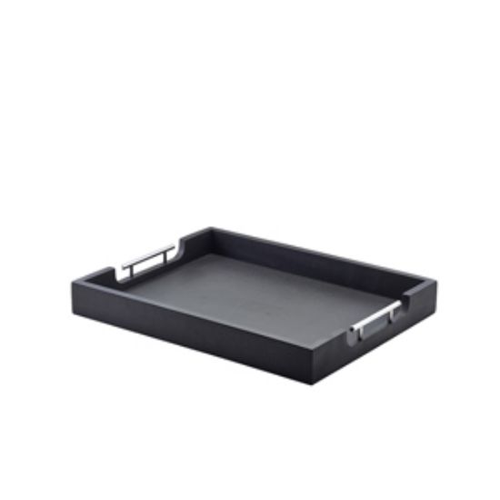 Picture of Genware Solid Black Butlers Tray With Metal Handles 50 X 39.5cm