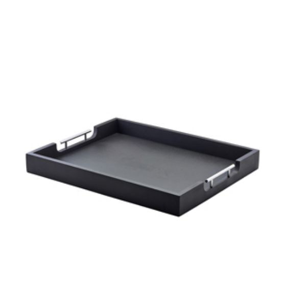 Picture of Genware Solid Black Butlers Tray With Metal Handles 54.5 X 44cm