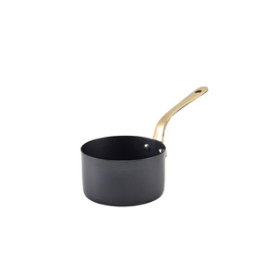 Picture of Genware Black Vintage Steel Mini Sauce Pan 9 X 5.25cm (6)