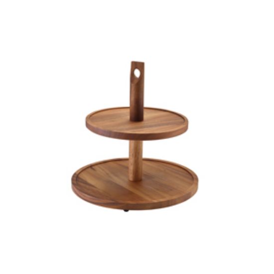 Picture of Genware Acacia Wood Two Tier Cake Stand