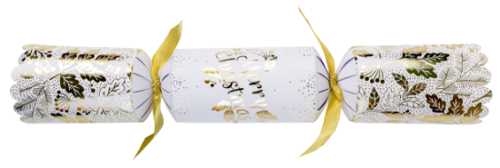 Picture of 2025 White And Gold Merry Christmas 14" Christmas Cracker Satin Tie 14" Recyclable (Case Of 25)
