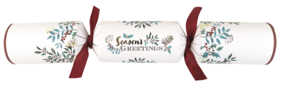 Picture of 2025 White And Red Seasons Greetings Satin Tie 14" Christmas Cracker Recyclable (Case Of 25)