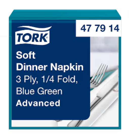 Picture of Tork Soft 3ply 40x40cm Blue Green Napkin (Pack of 100)