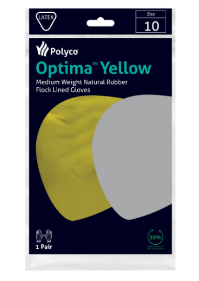 Picture of Optima Rubber Gloves Med Yellow Size 8-8.5 One Pair